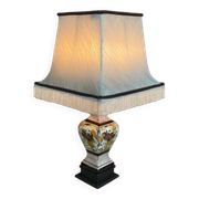 Lampe de salon en faïence façon craquelée décor fait main époque XXe