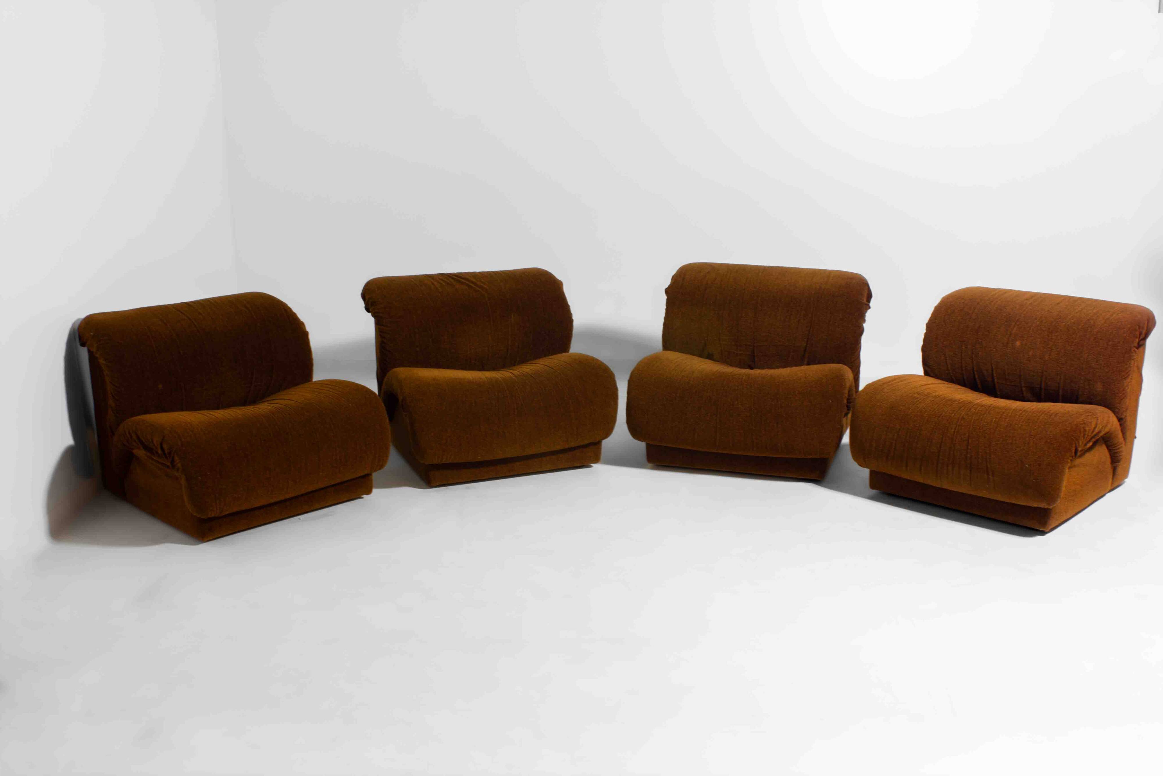 Modular sofa in rust brown velvet by Doimo, 1970s