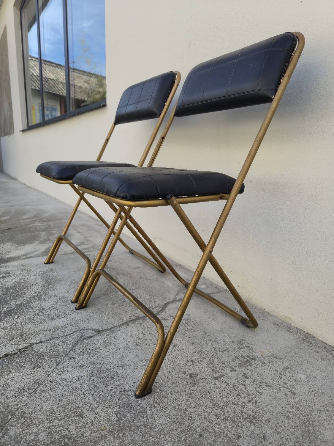 Pair of vintage 1950s Lafuma black folding chairs