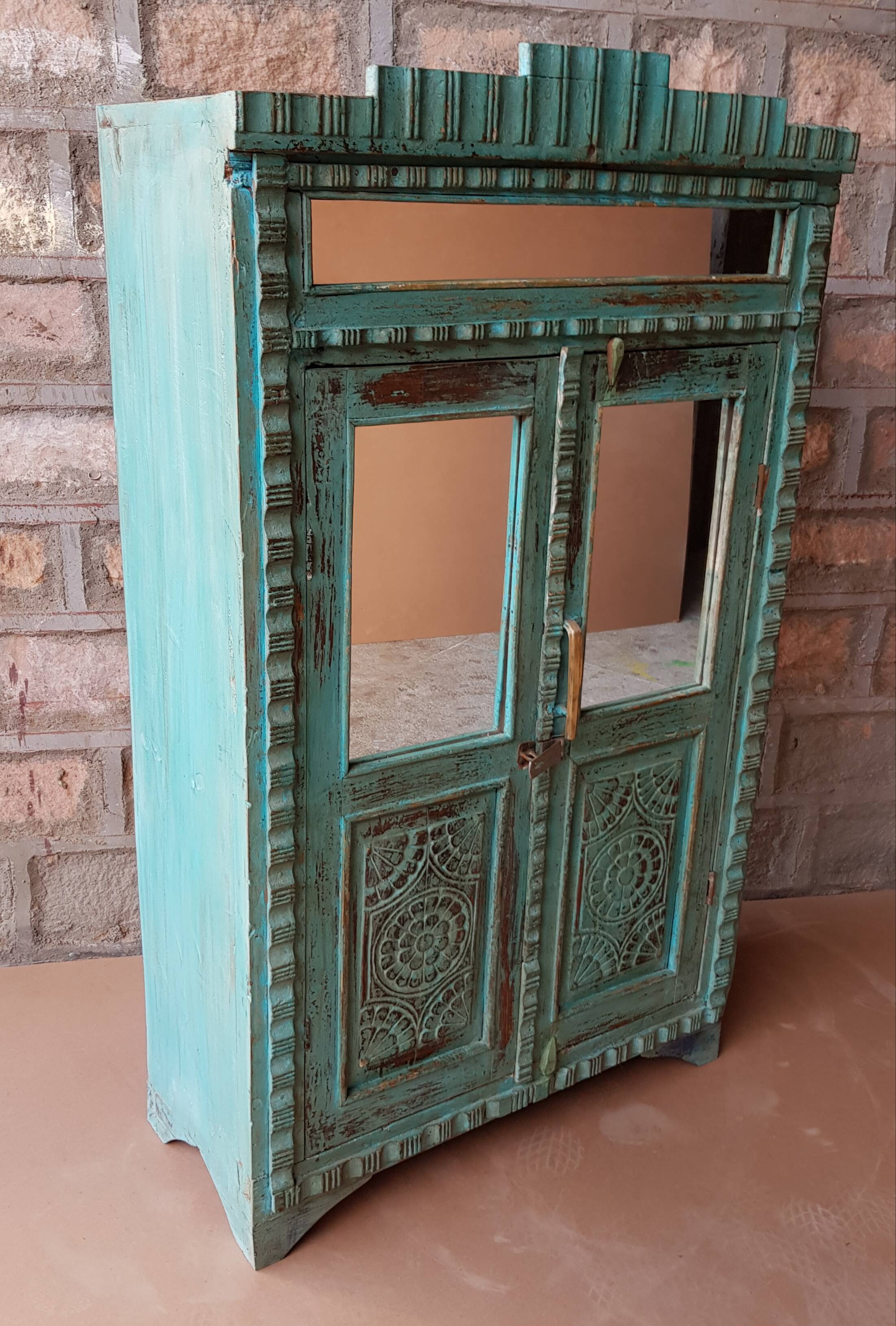 Burmese teak cabinet with original blue patina