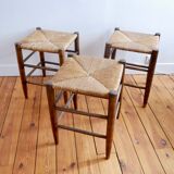 Set of 3 neo-rustic straw and wood stools