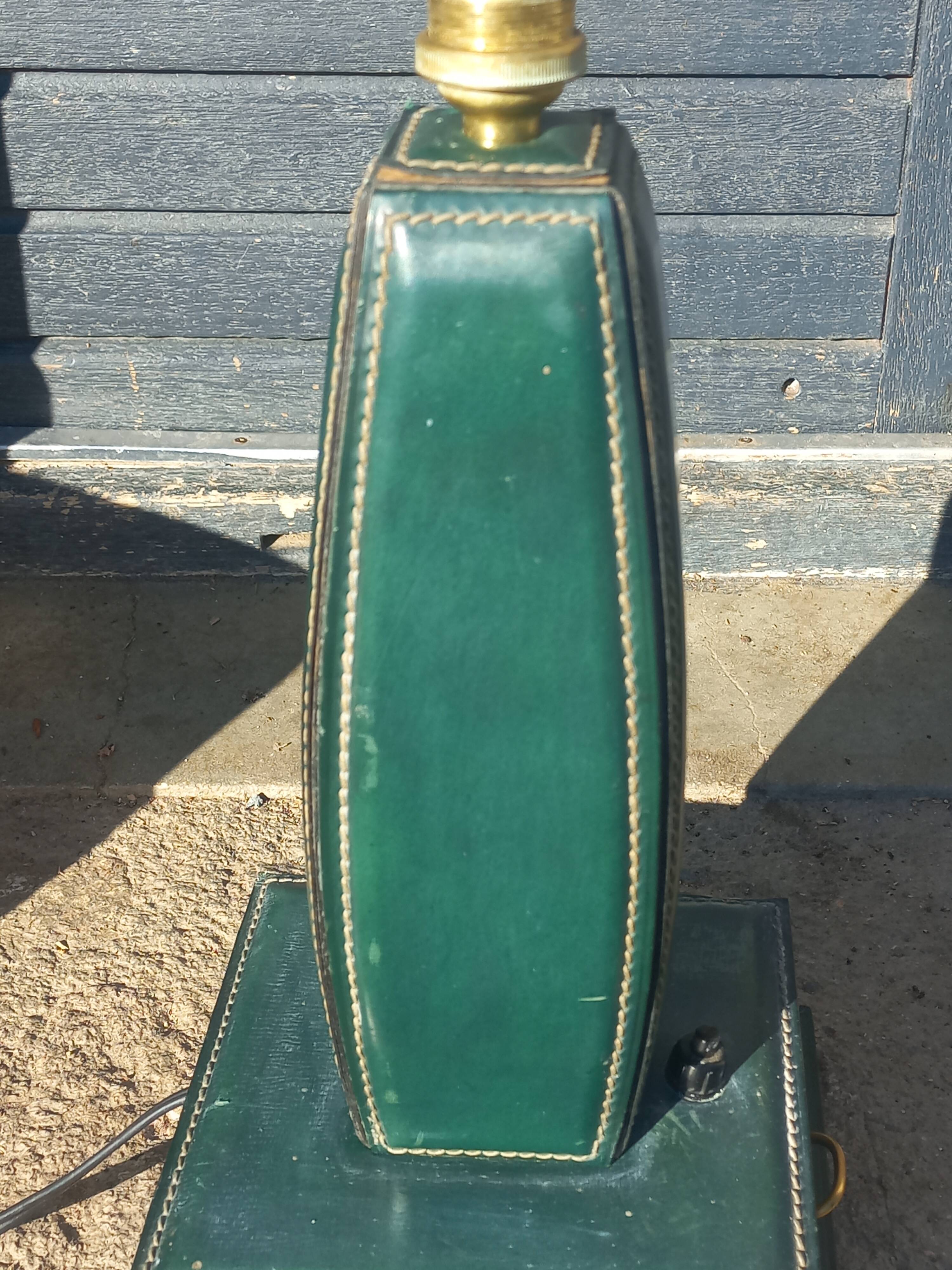 Vintage leather desk lamp with saddle stitching from the 1960s.