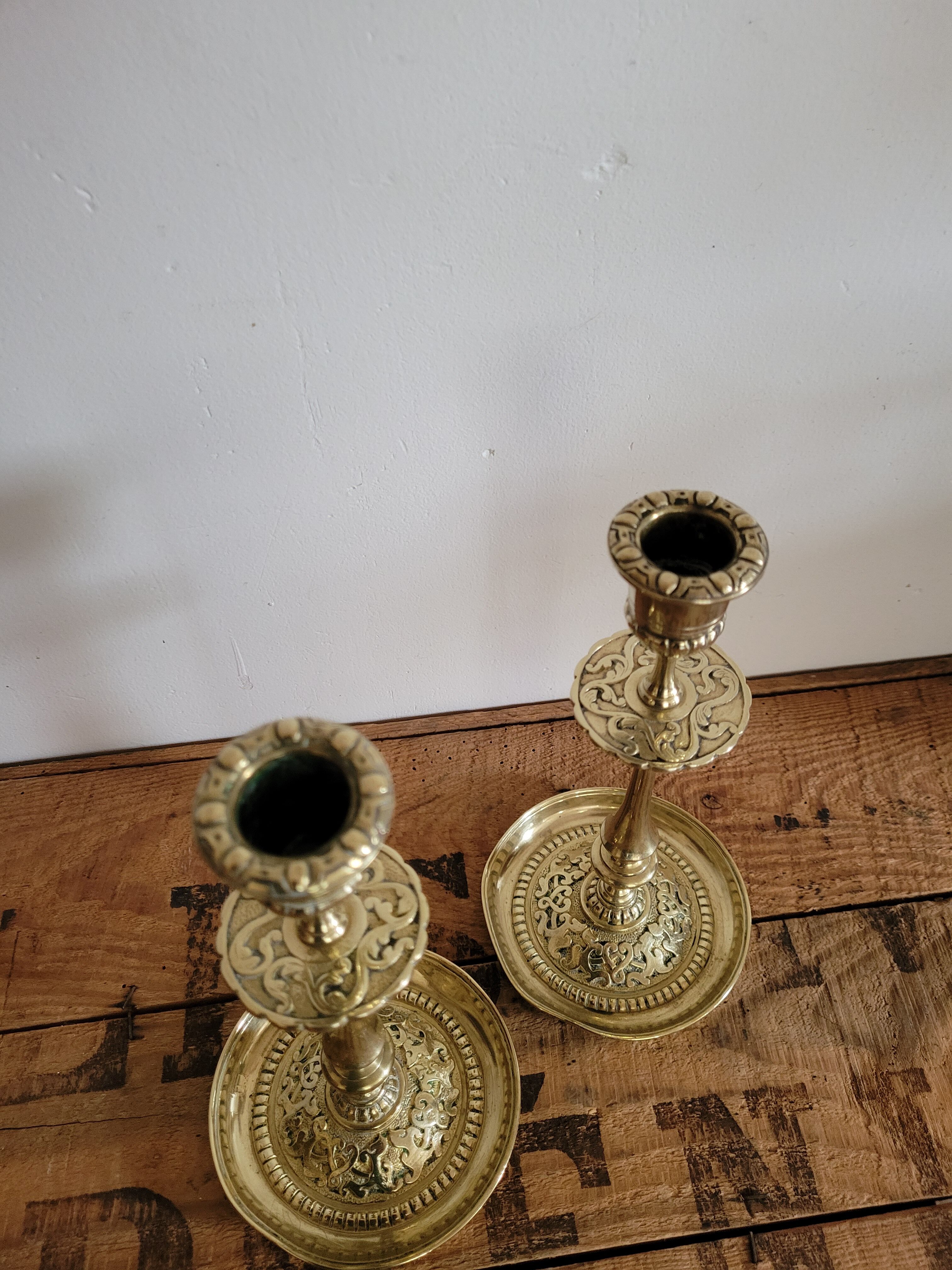 Pair of brass candle holders