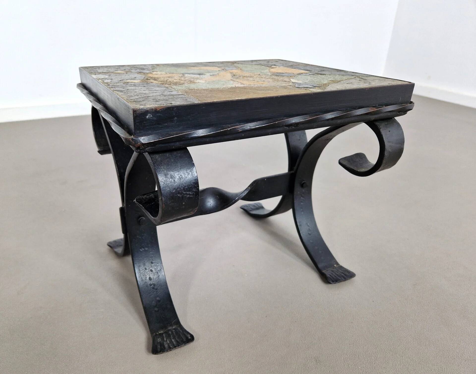 Cast iron & slate stone side table | 1960s
