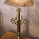 lampe art nouveau bronze et laiton  et abat-jour signé  dégue rose opaque
