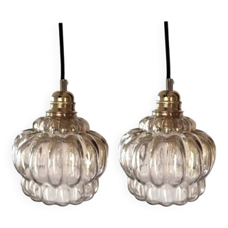 Paire de suspensions vintage en verre ambré