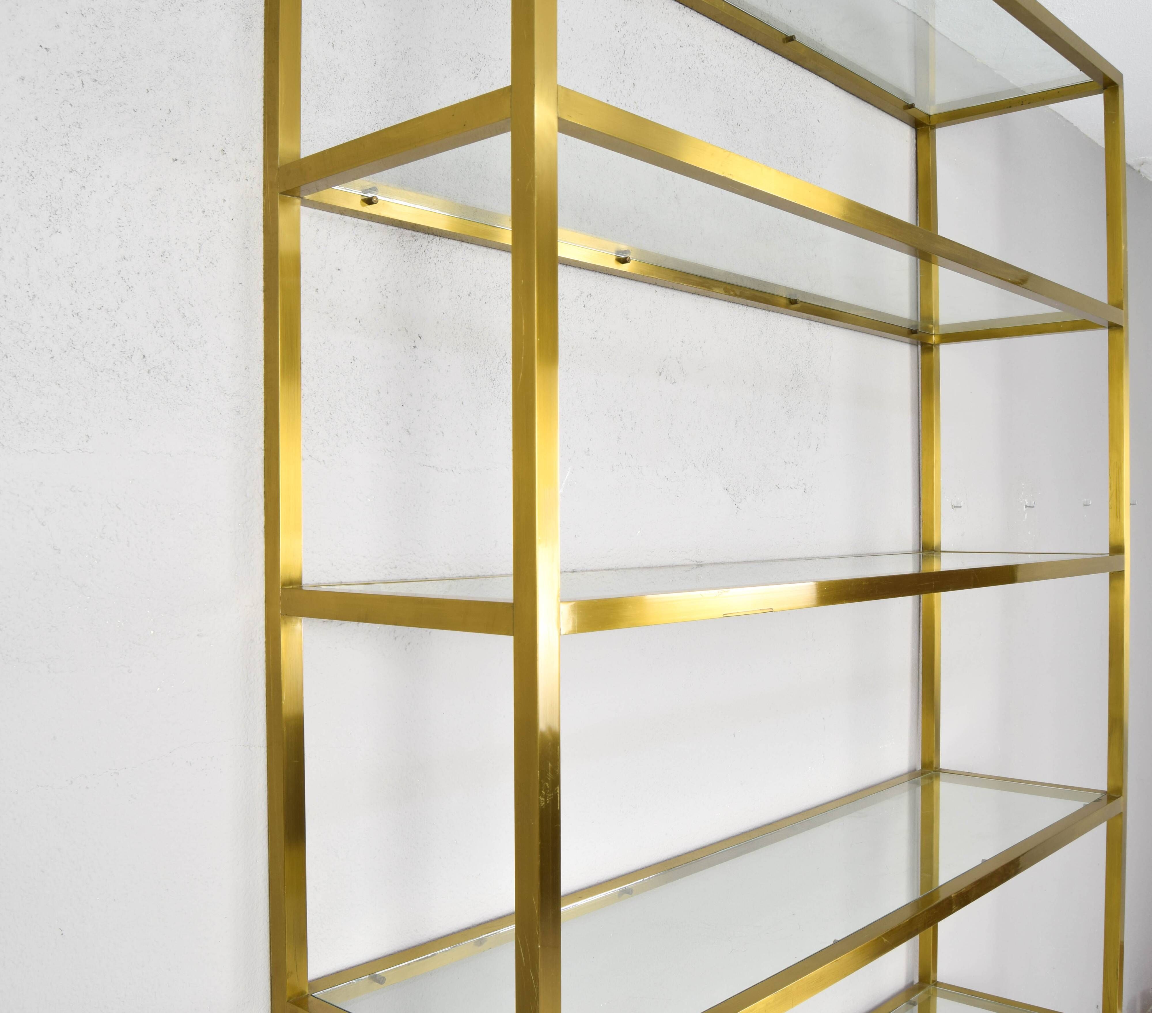 Hollywood Recency Brass and Crystal Shelving, France 70s