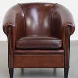 Sheepskin Leather Club Chair with Black Piping