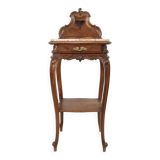 Pedestal table, old bedside table, Louis XV style, in wood and marble