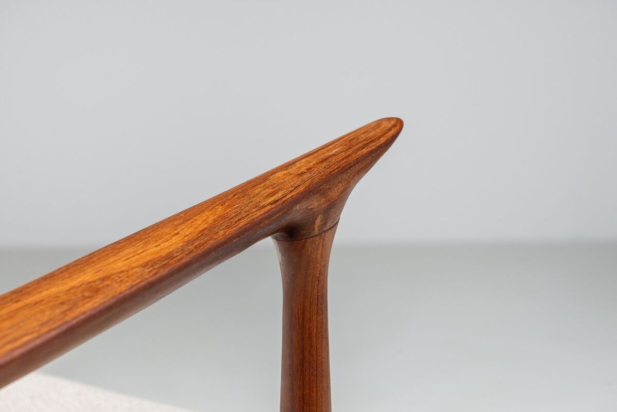 Sculptural Danish lounge chair in teak and fabric Denmark 1960