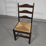 Set of 2 oak, rustic, farmhouse, ladderback dining chairs with rush seats