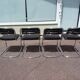 Set of 4 chrome metal and vintage leather chairs