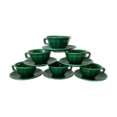 set of 6 cups and sub-cups in green slurry Lunéville 60s