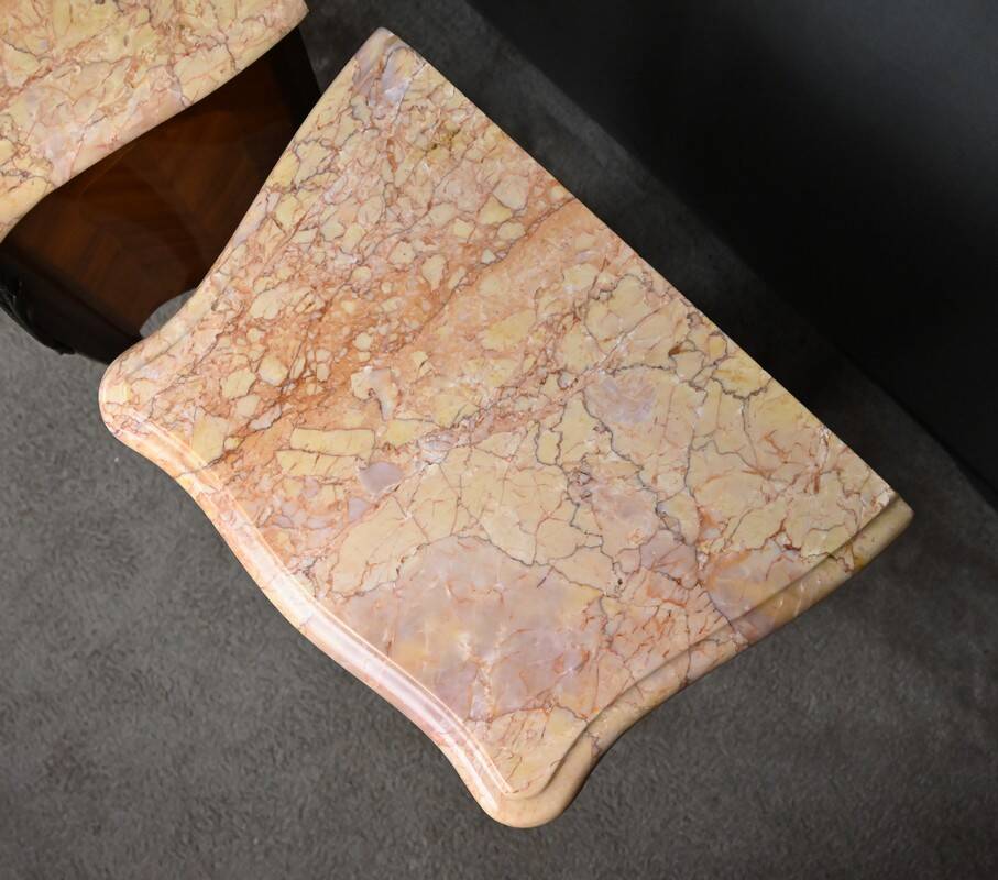 Pair of bedside tables in rosewood marquetry, Louis XV style – 2nd half of the 20th century