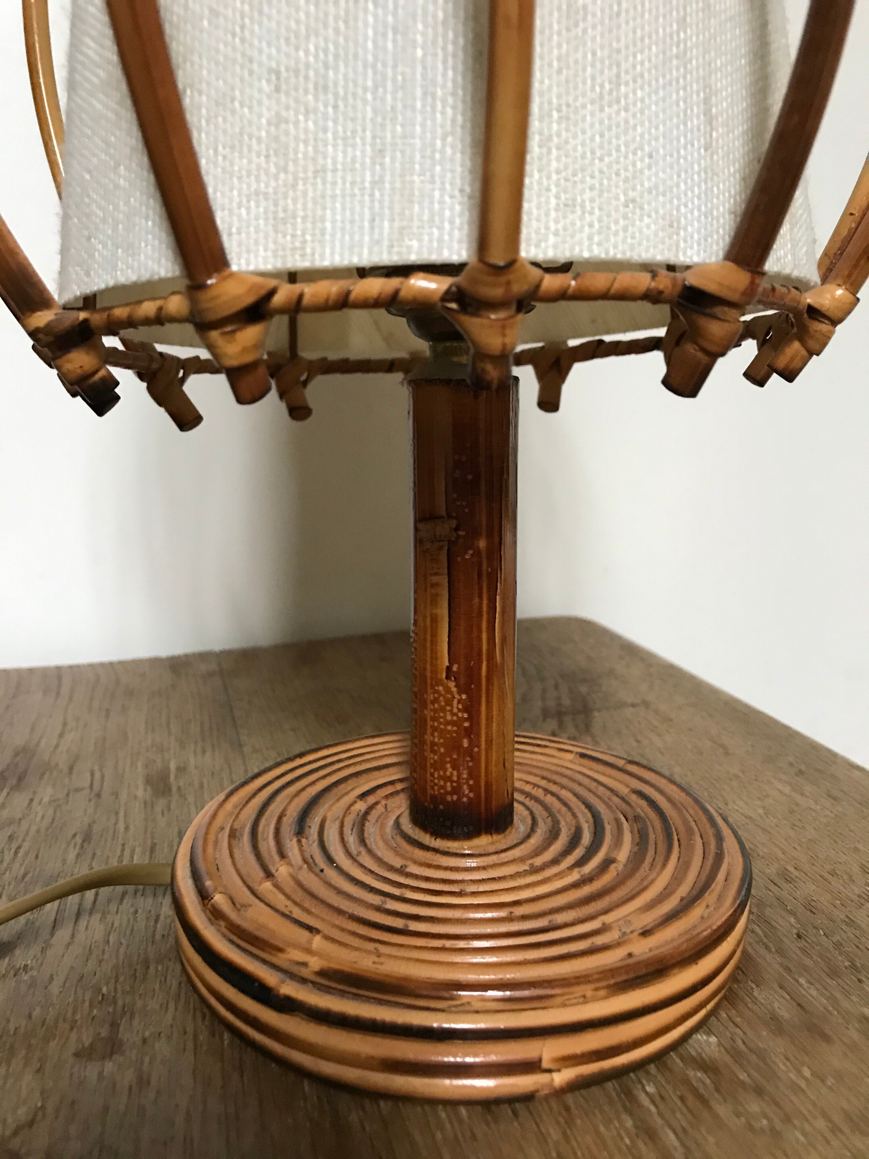 Louis Sognot rattan and bamboo lamp