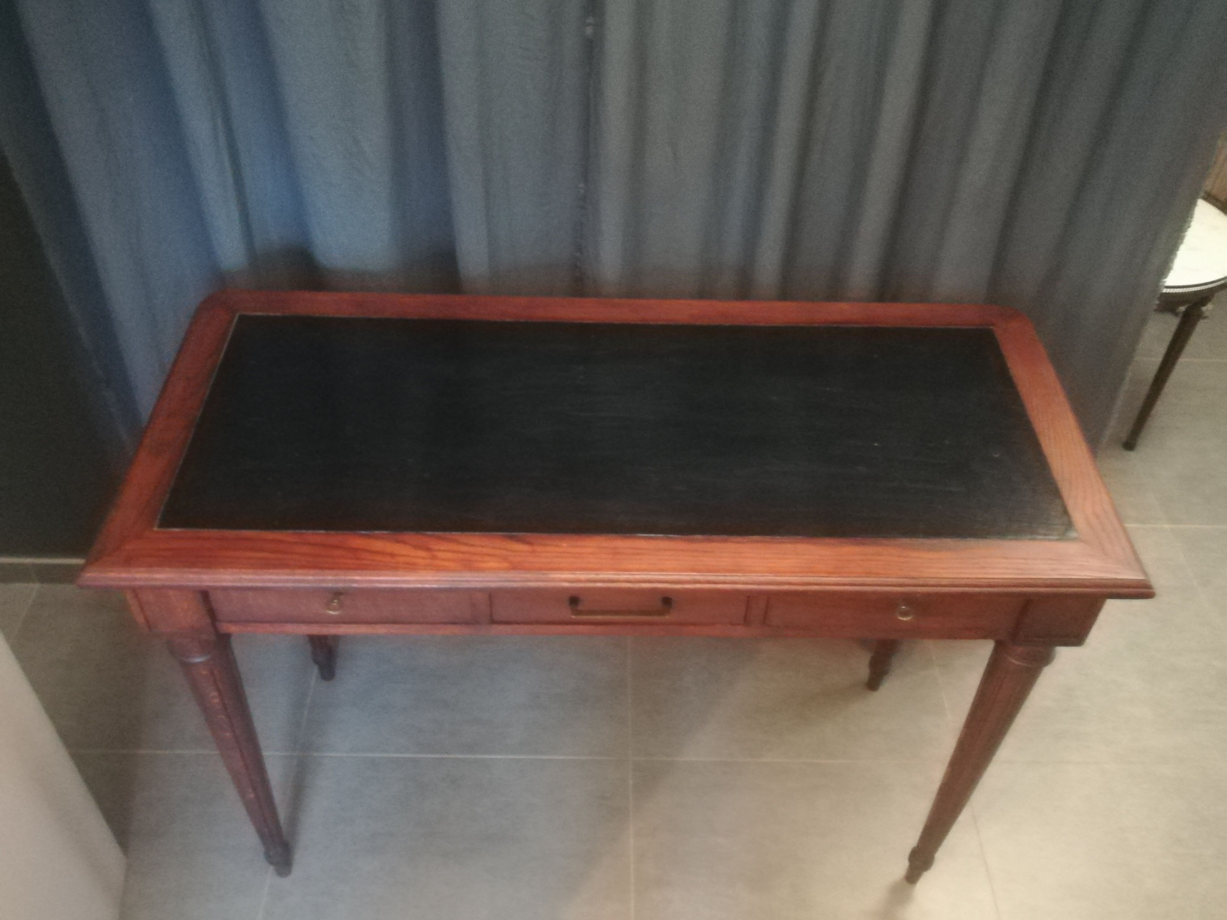 Louis XVI style console table in oak and leather