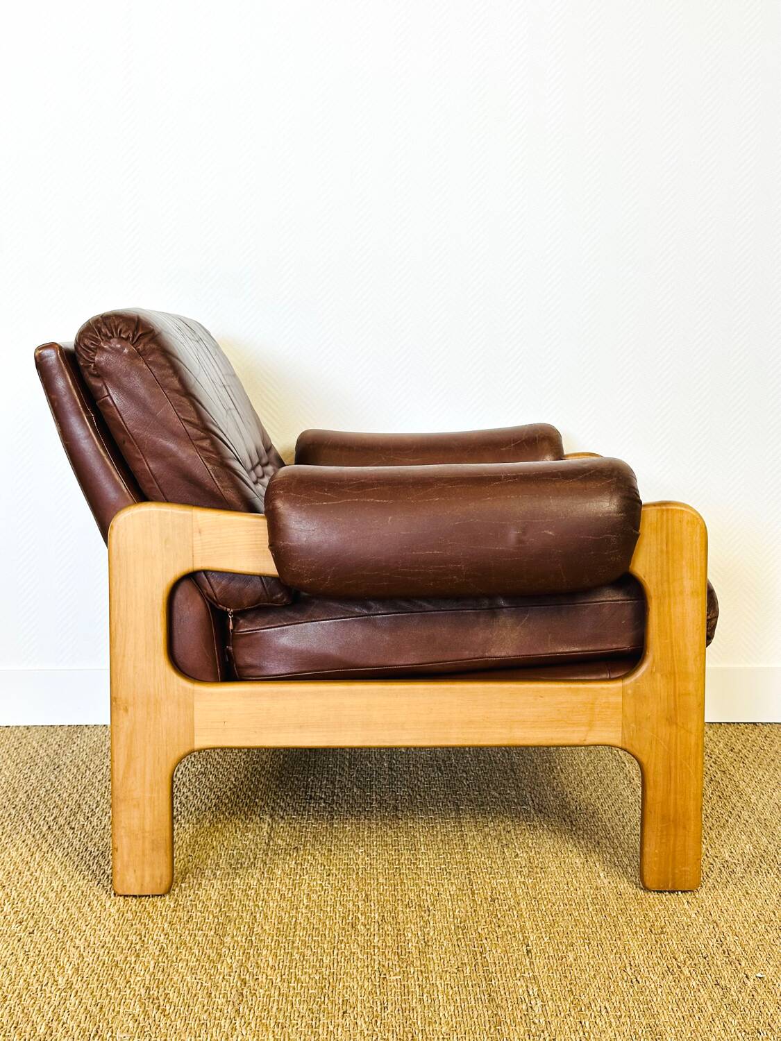 Vintage Scandinavian leather and teak armchair 1960