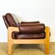 Vintage Scandinavian leather and teak armchair 1960