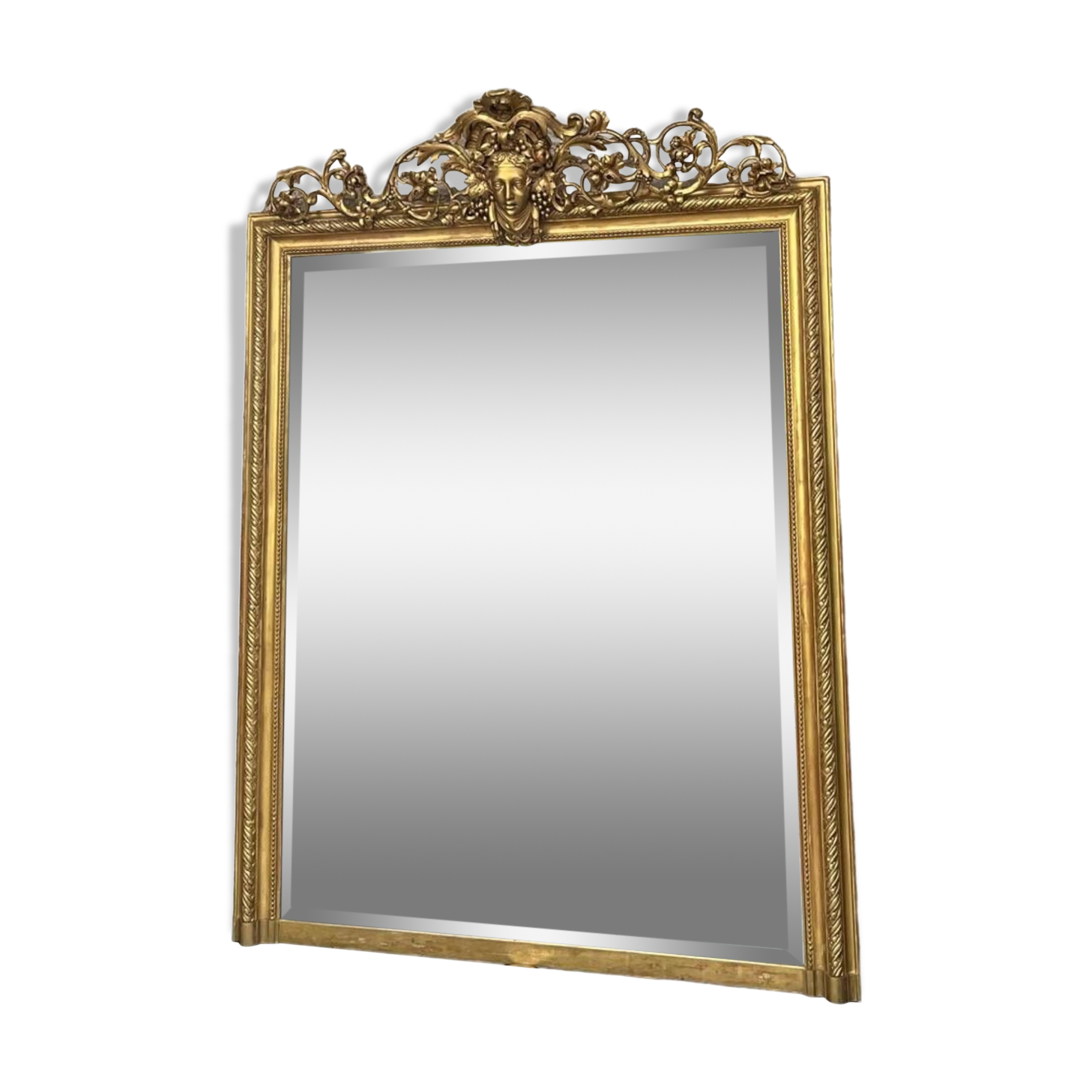 Pedimented mirror 184.5cm/135cm gilded with gold leaf