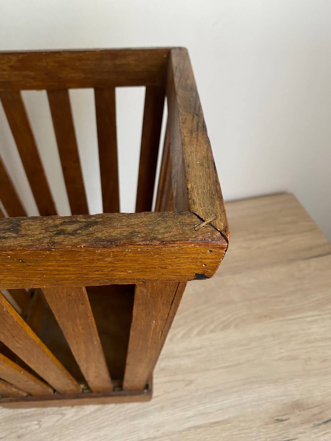 Old art deco basket style Frank Adnet design slatted waste paper basket