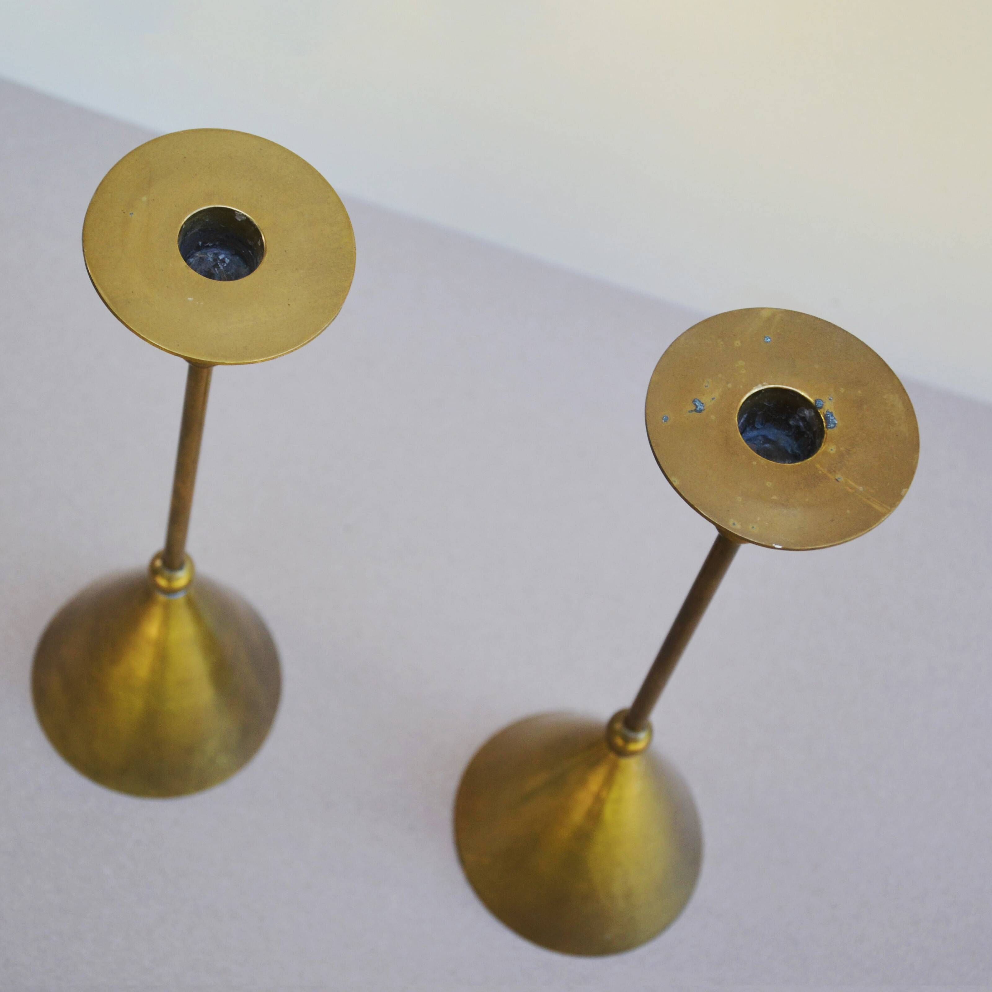 Pair of brass candlesticks, Memphis style