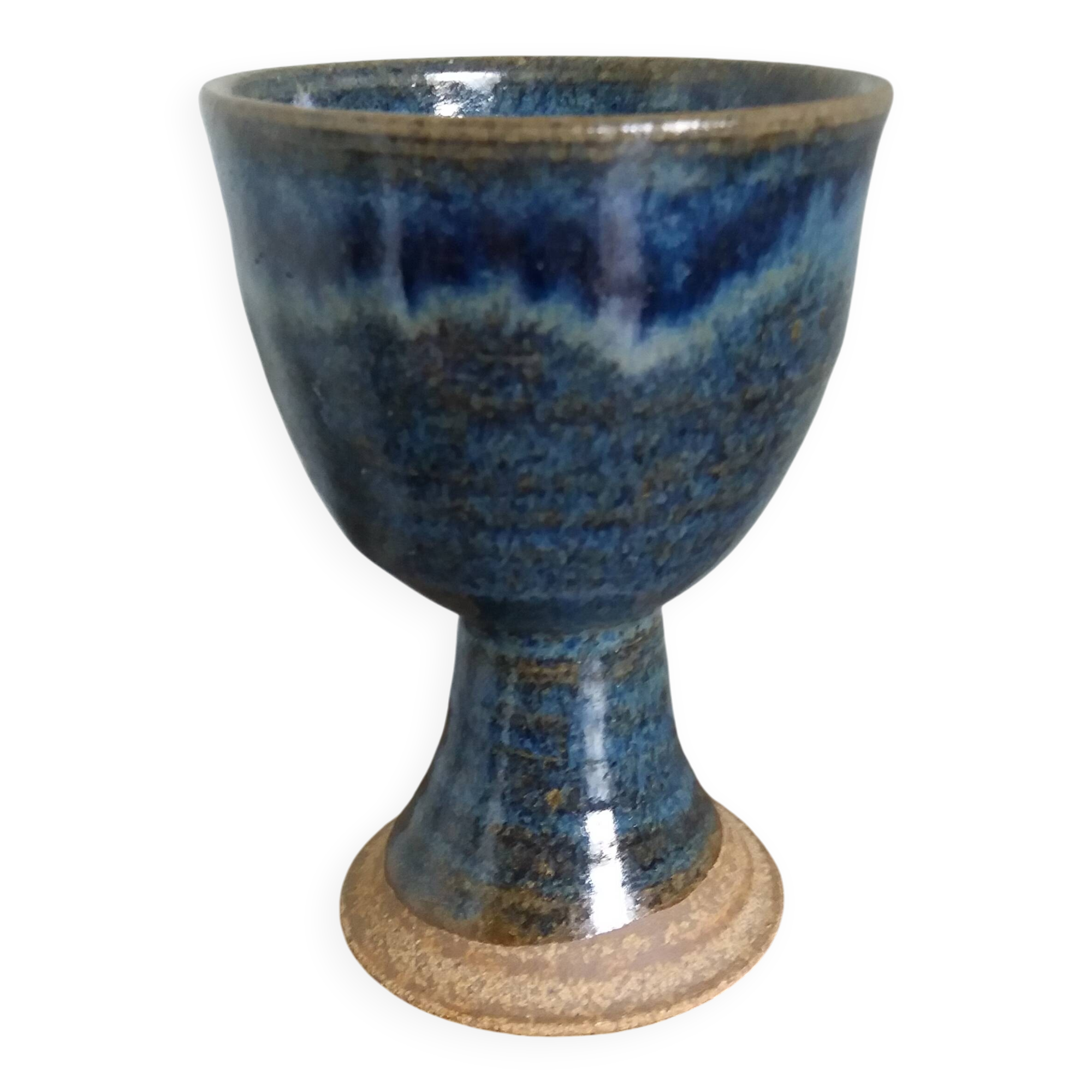 Chalice, cup in blue-glazed stoneware