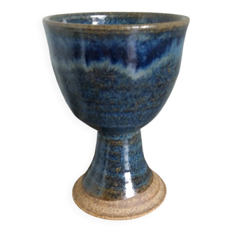 Chalice, cup in blue-glazed stoneware