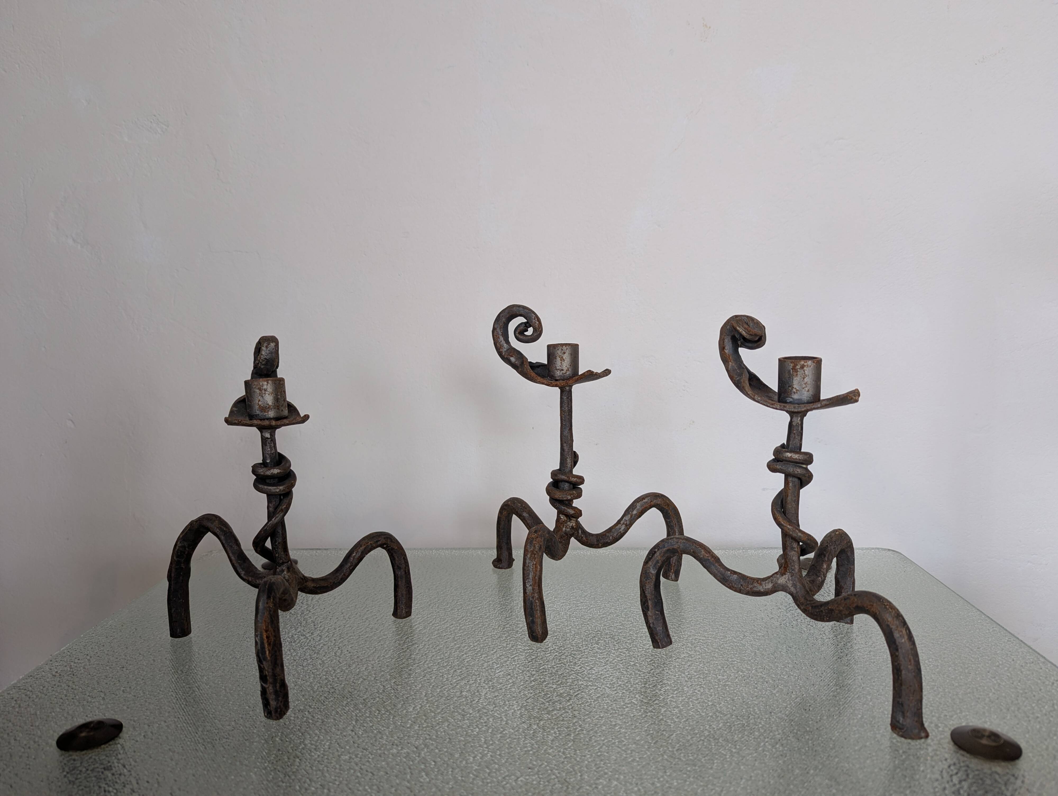 Set of 3 wrought iron candle holders