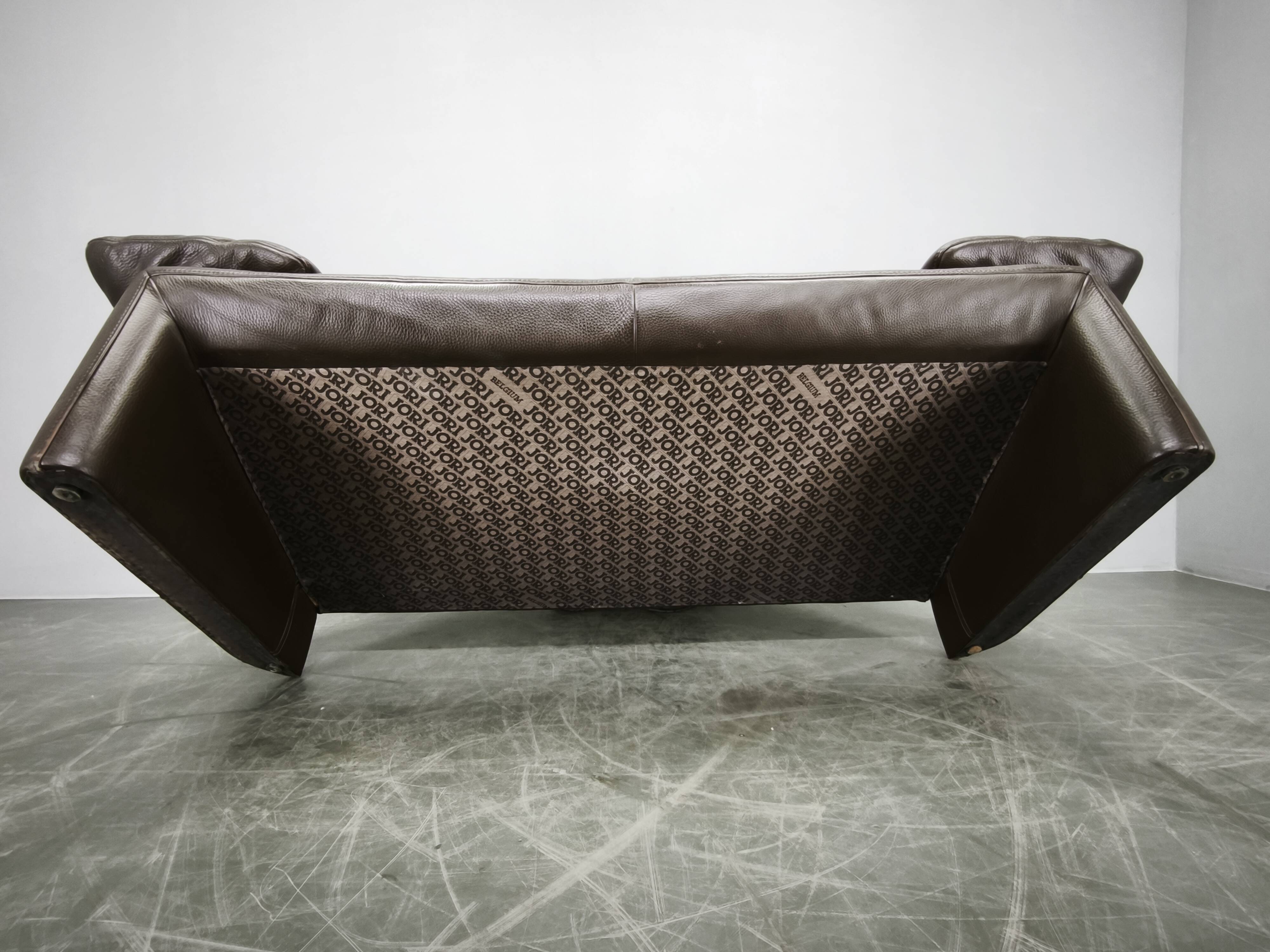 Jori Dark Brown Leather Two Seat Sofa, Belgium, 1990s