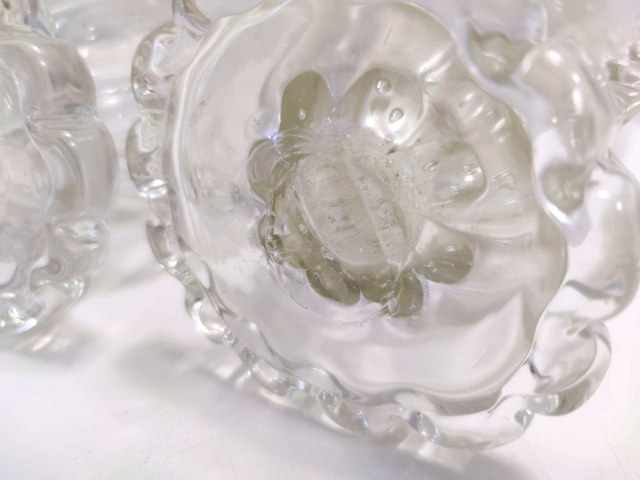 Vintage Pair of Transparent Bullicante Murano Glass Vases by Ercole Barovier