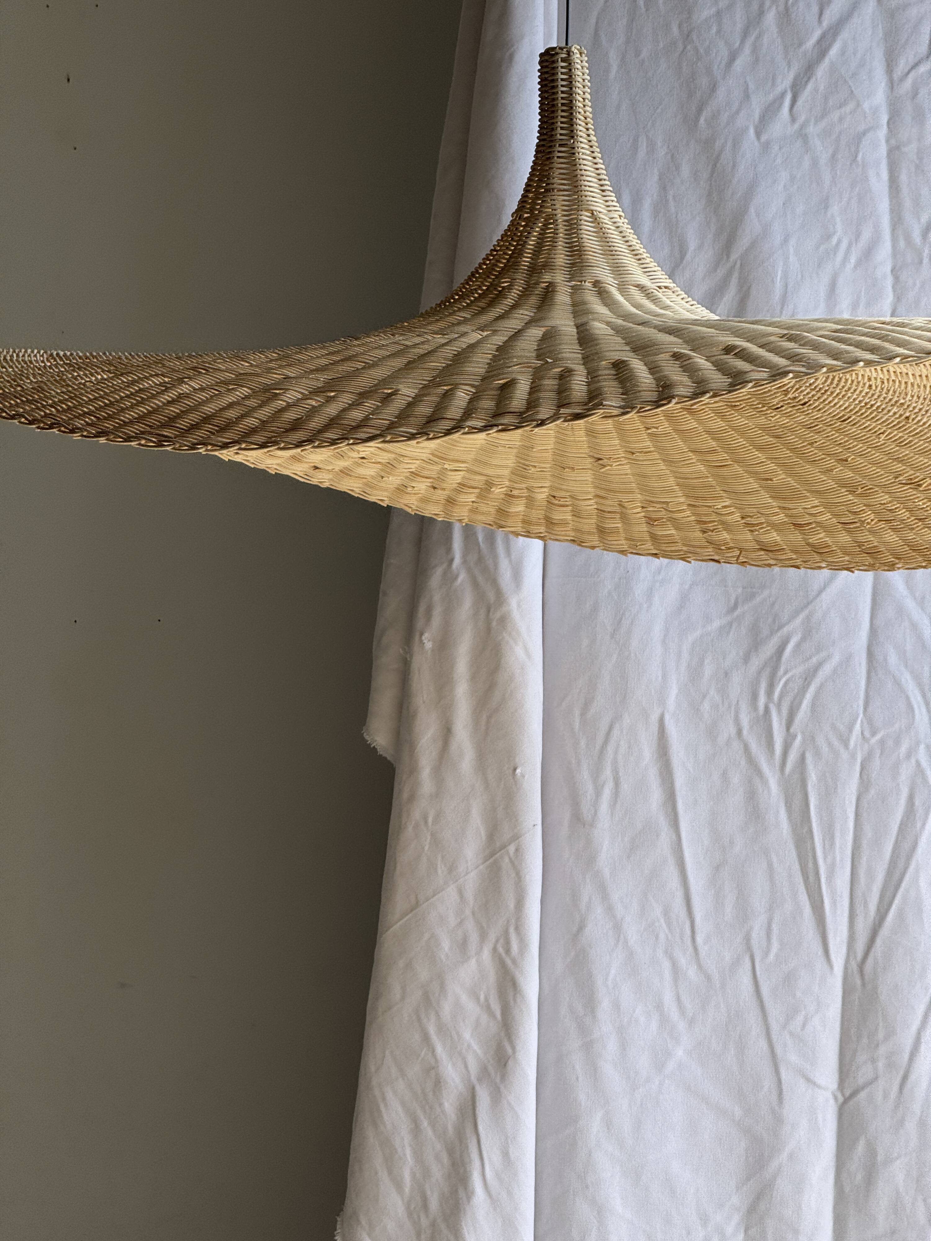 Very large rattan pendant light in the shape of a hat D125 H50