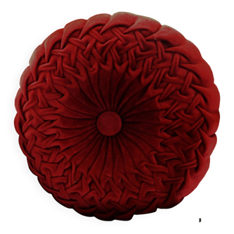 Coussin rond velours rouge foncé rosace tressé vintage