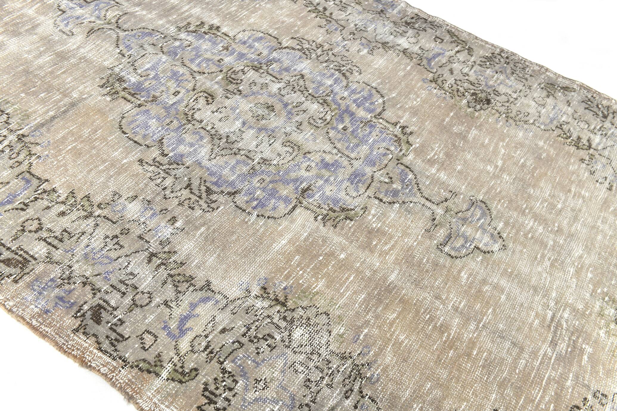 5x9 Rug For Living Room Gray Blue Handmade Wool Antique Turkish Rug, 156x264Cm