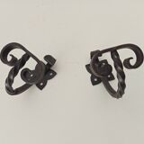 Pair of antique wrought iron coat hooks