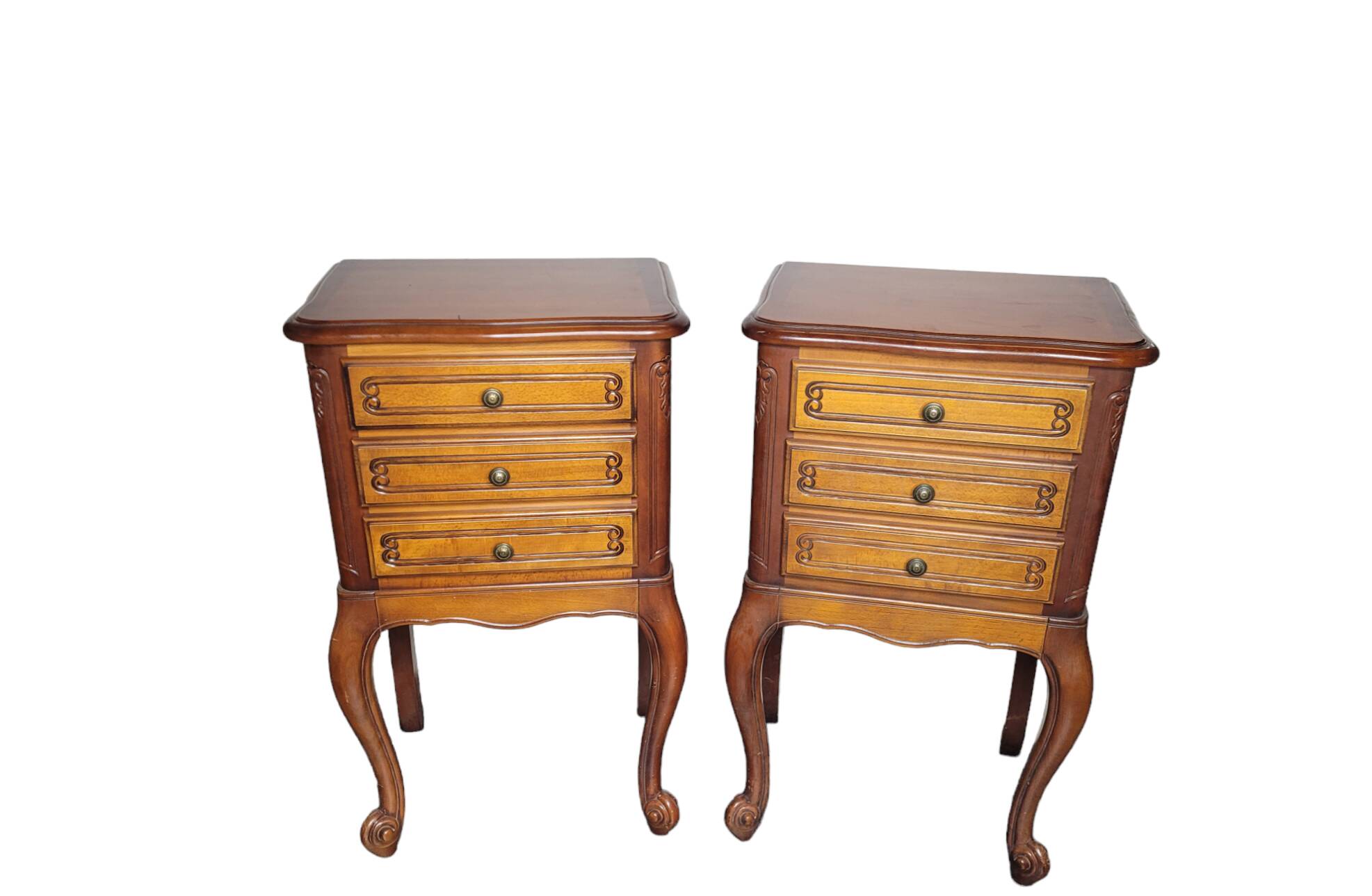 Pair of Louis XV style bedside tables in cherry wood