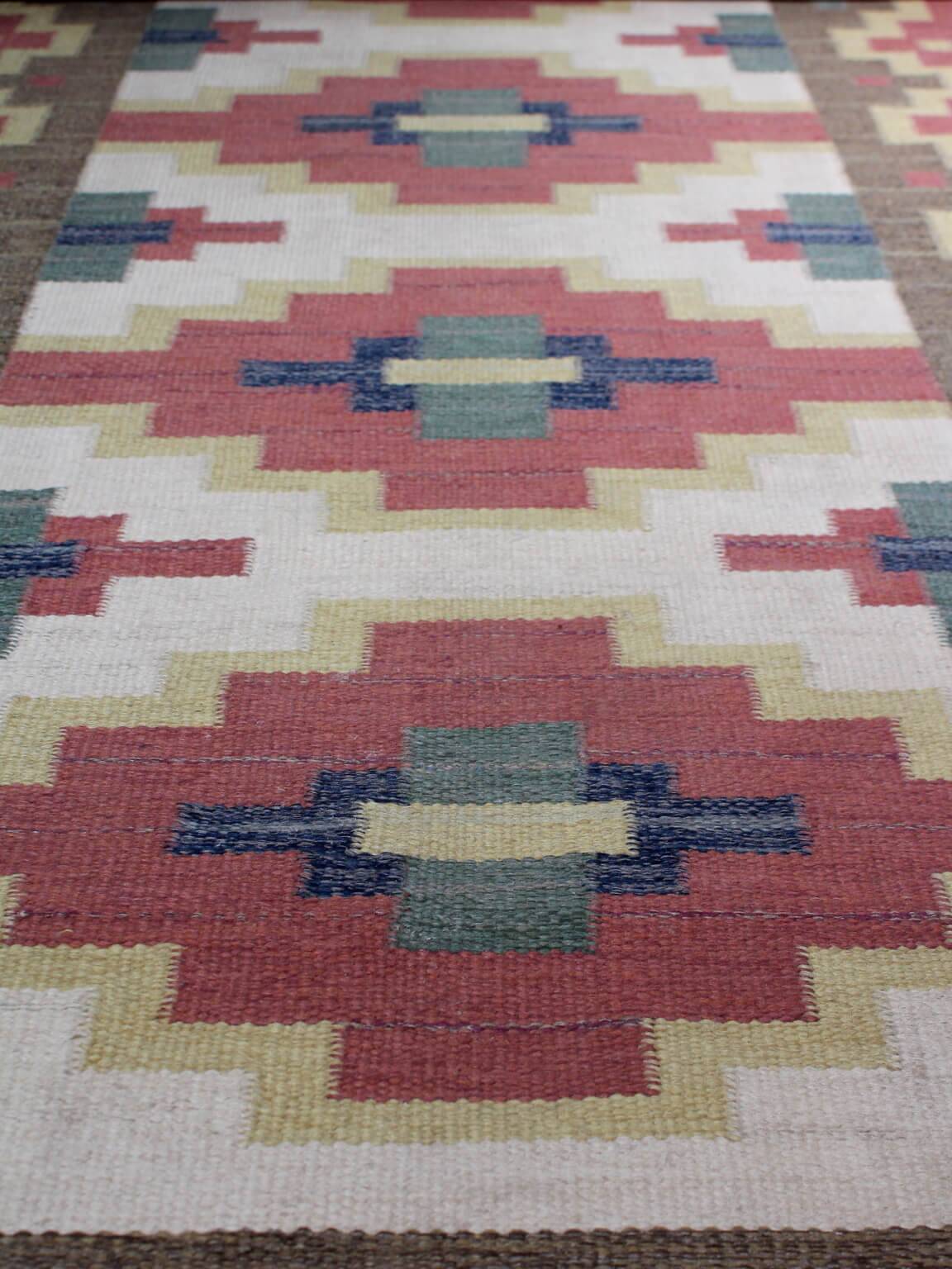 Greta Kruse Mid-Century Wool Kilim 102x264cm, Signed