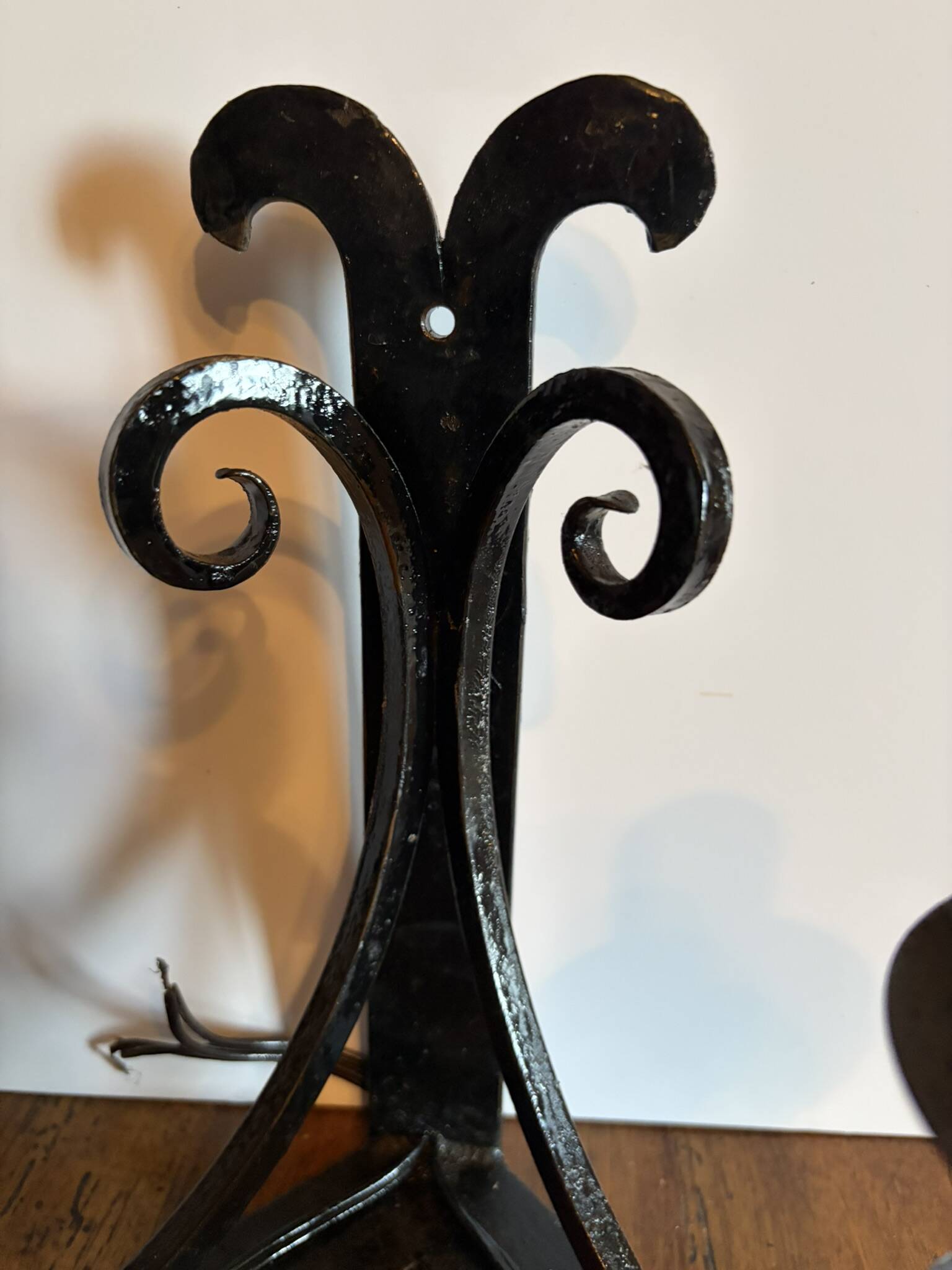 Vintage black wrought iron wall sconce with 2 lights – 1950s/60s