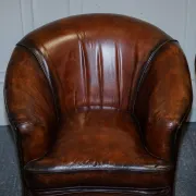 Art Deco Hand-Dyed Whisky Brown Sofa, Armchairs and Ottomans, 1920s, Set of 5