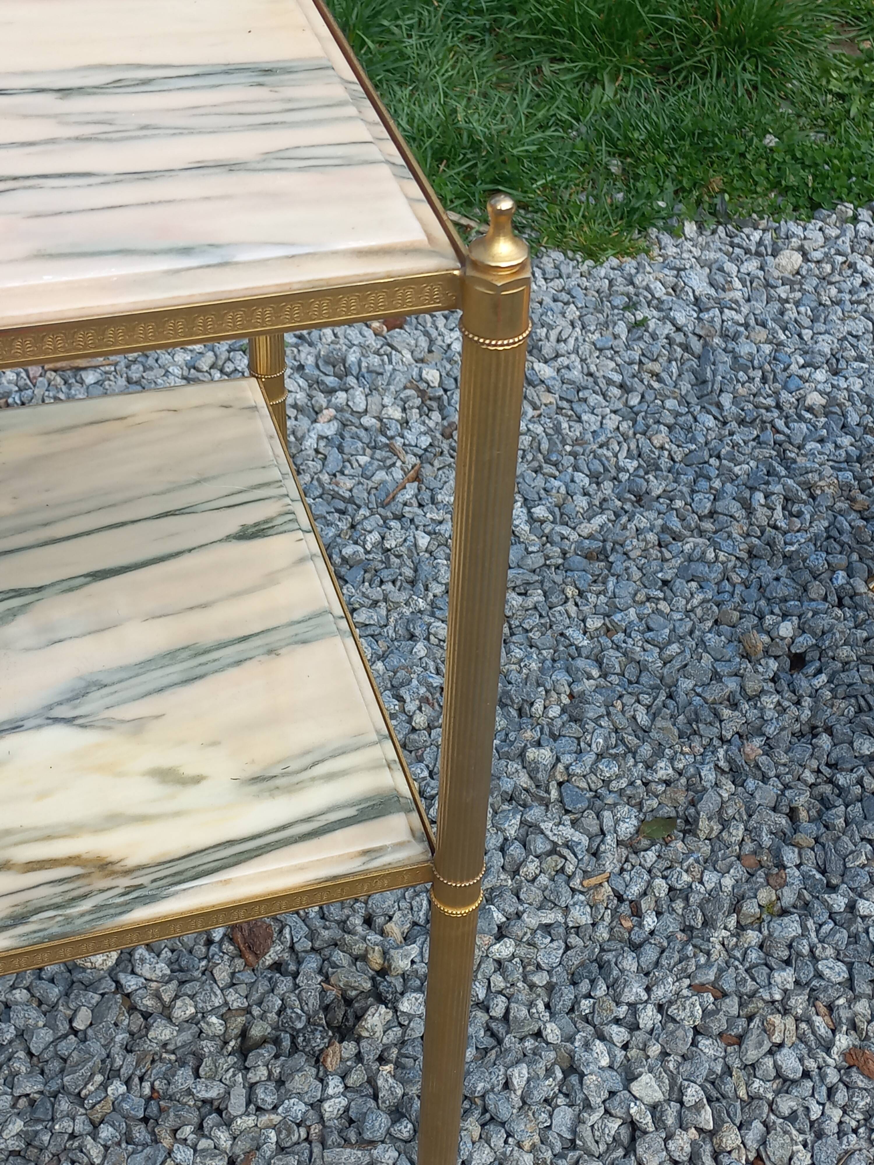 Pair of neoclassical side tables in bronze, brass, marble, and o.