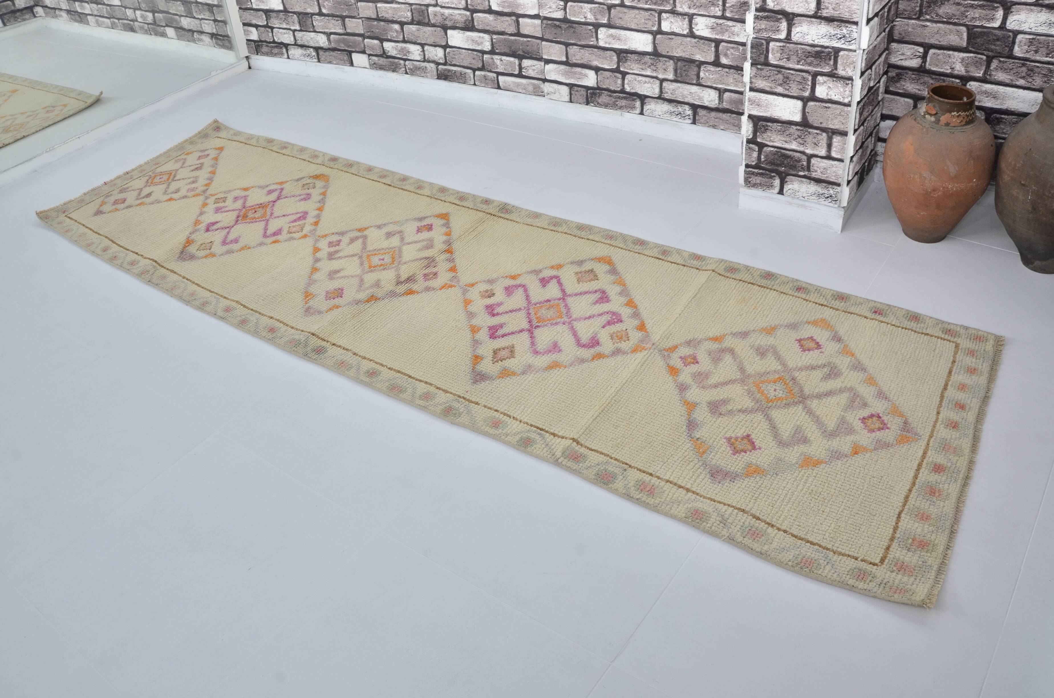 Geometric Vintage White Oushak Runner sku 2080