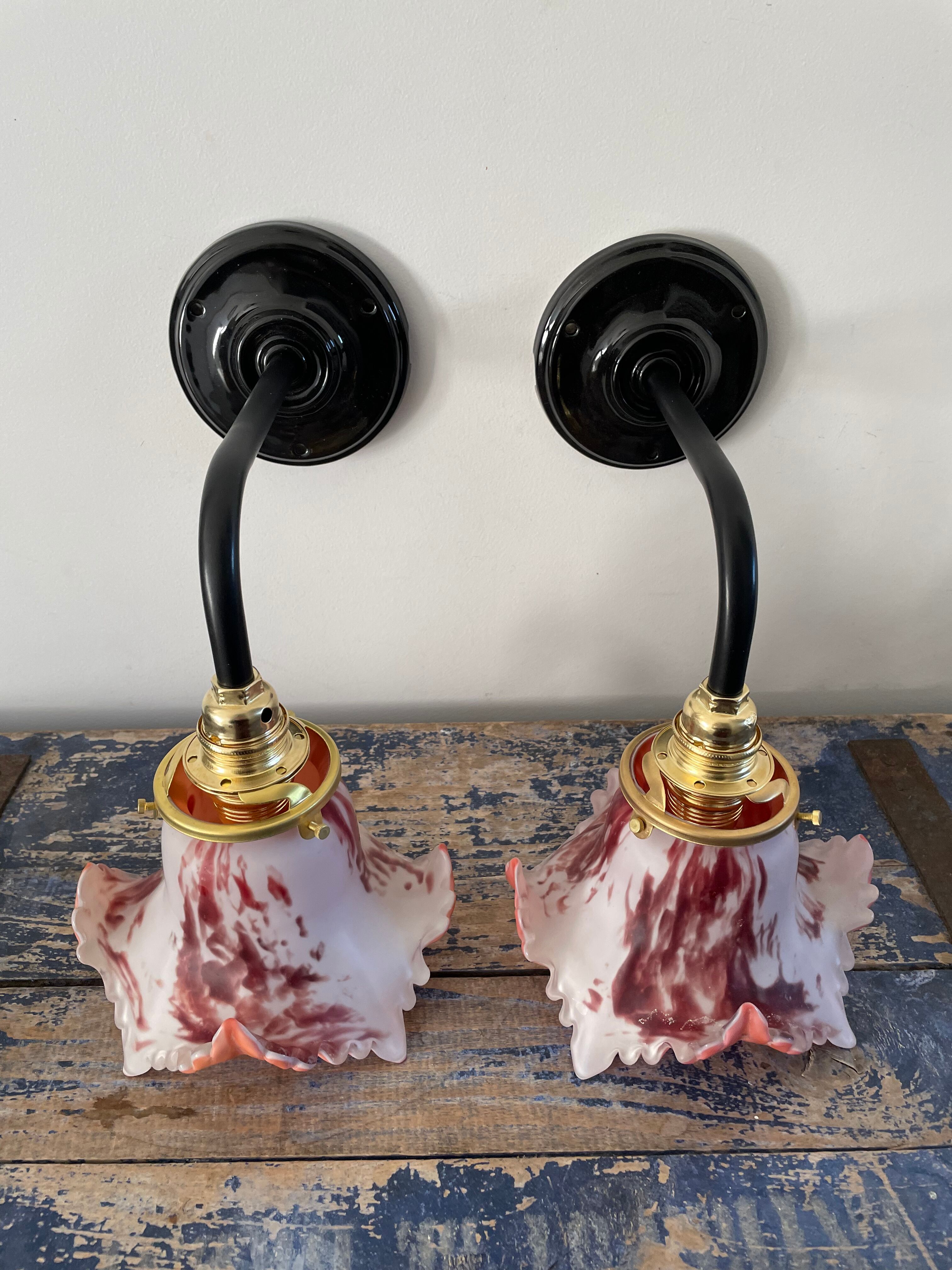 Pair of new electrified art deco wall lamps