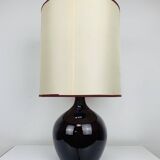Purple ceramic ball lamp 55 cm from the 60s, silk lampshade