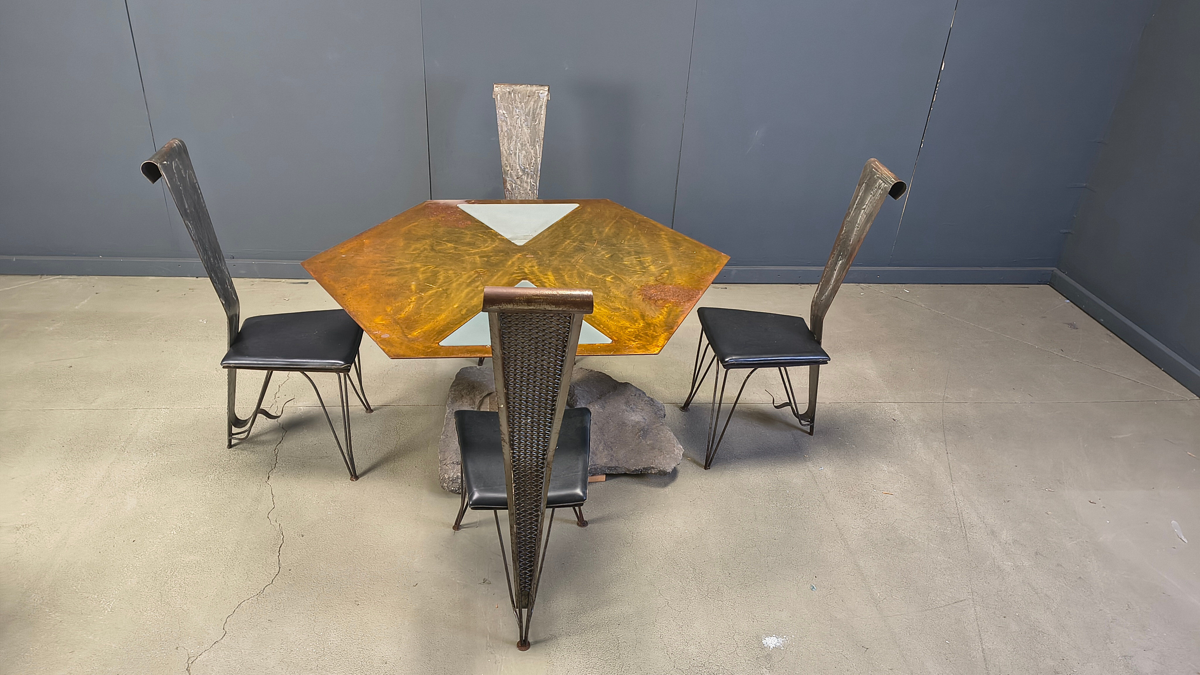Hand crafted steel and stone dining set, 1970s