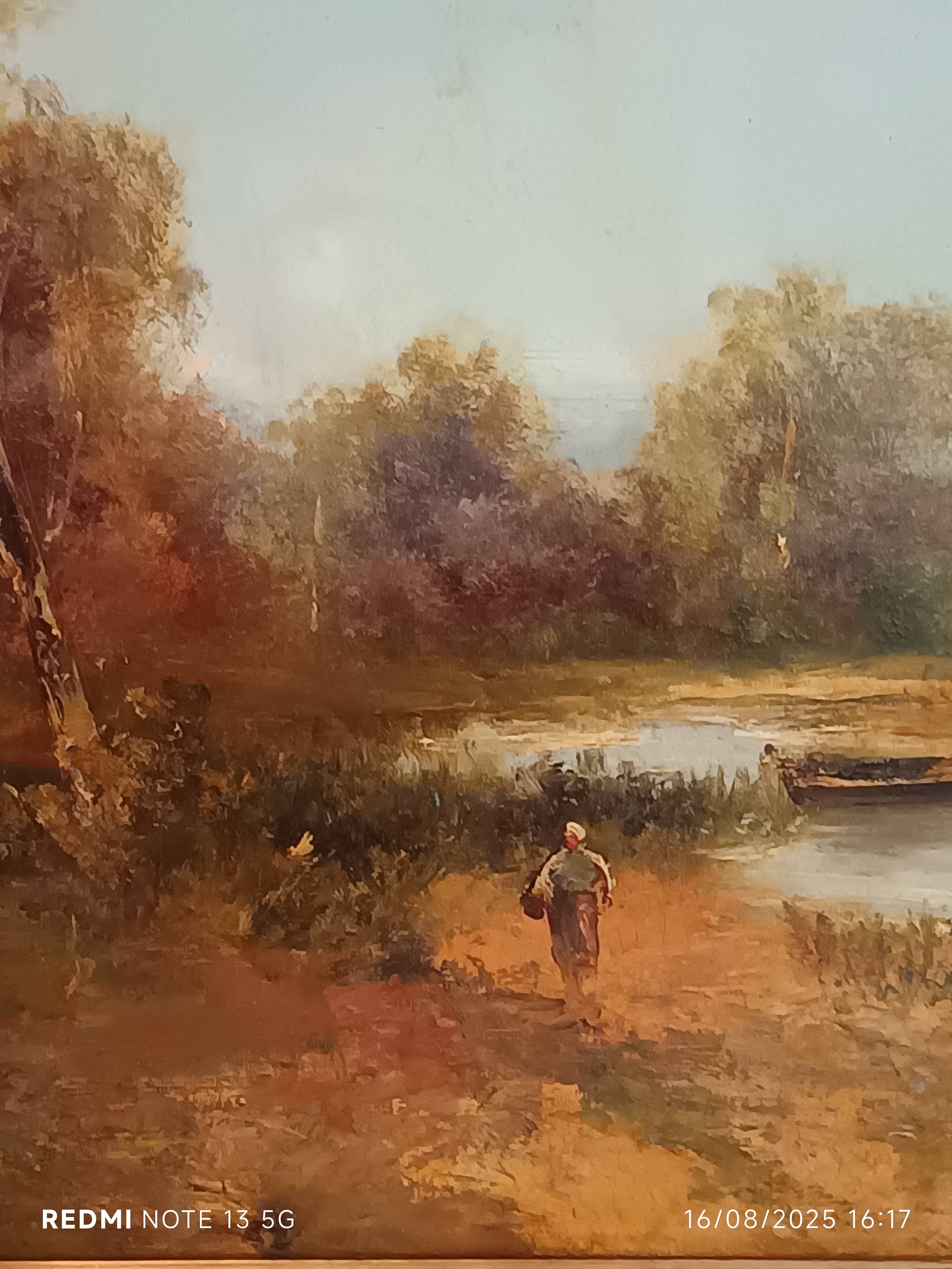 large oil on canvas signed Alfred Godchaux 19th century riverside