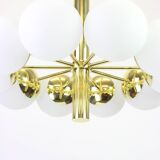 1 of 2 large splendid Kaiser Sputnik chandeliers with opal globes, Germany, 1970s
