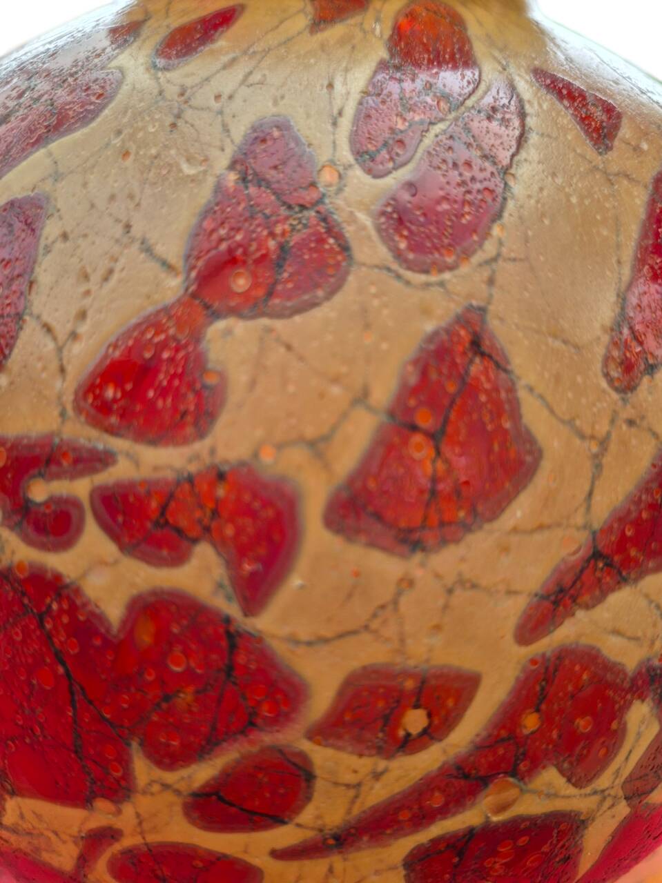 Red and brown glass ball vase, France 1930