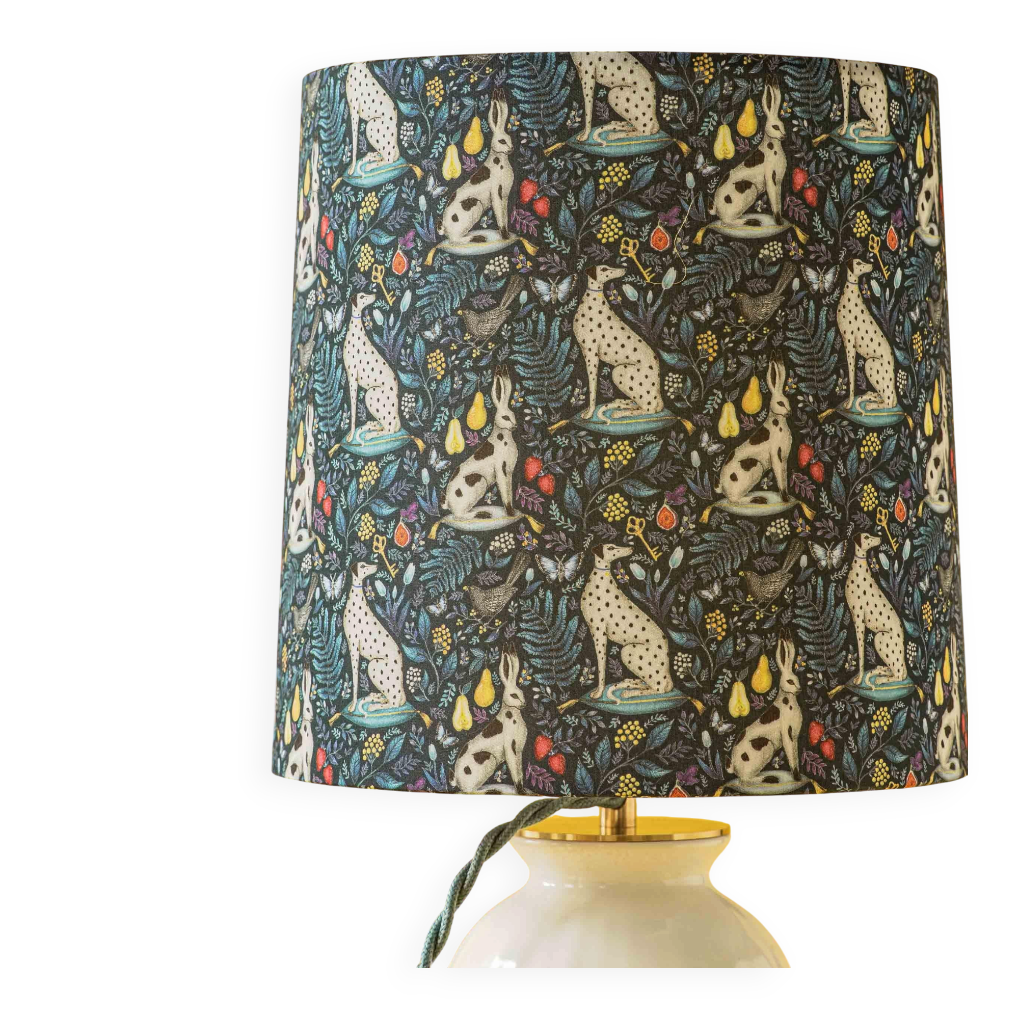 Royal Delft white ceramic table lamp with Liberty London shade, 1930s.