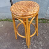 High bar stool in woven rattan