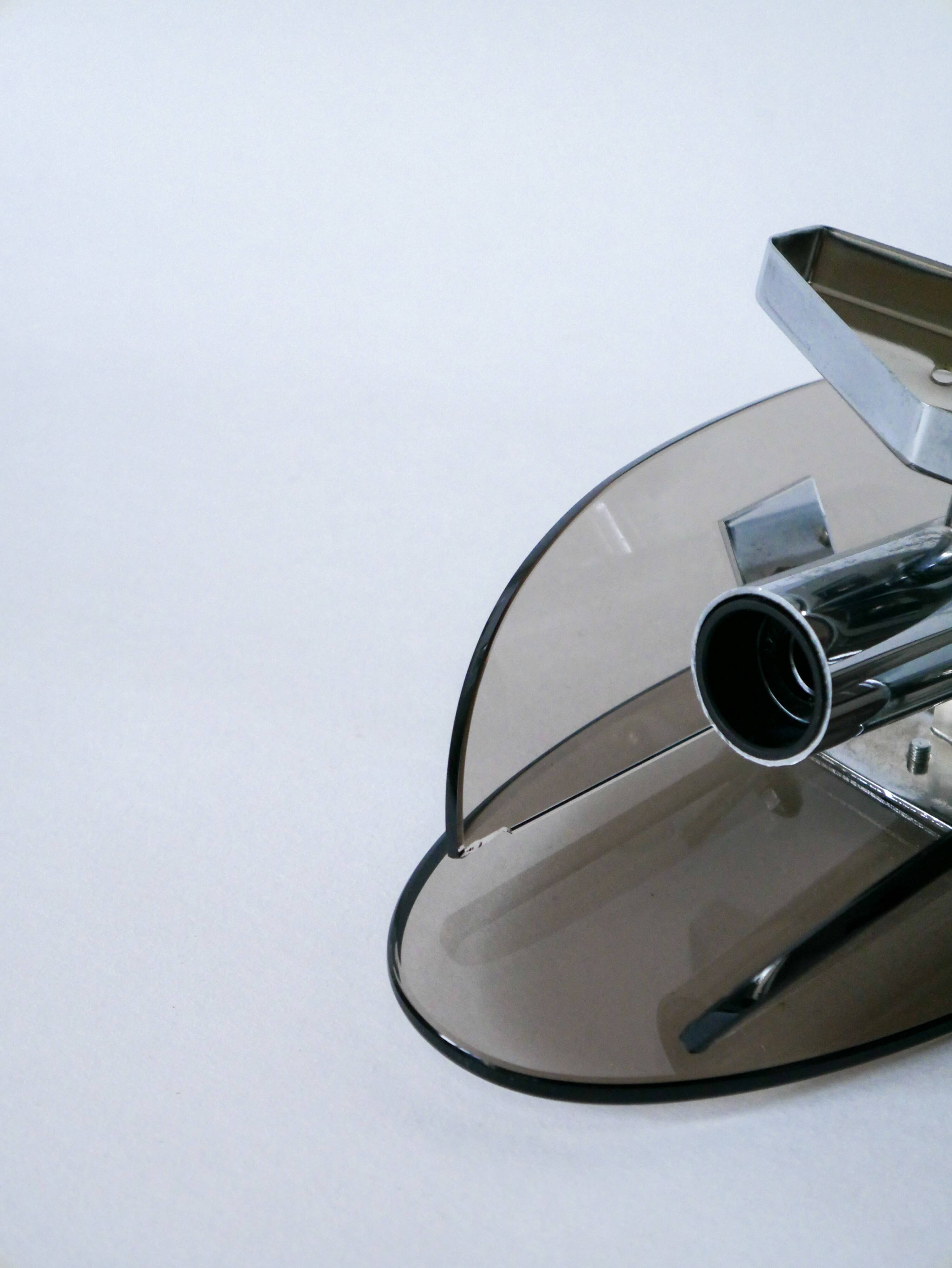 Pair of space age design smoked glass wall lights made in Italy 1970