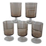 Set of 5 large smoked glass wine glasses Made in France 70s